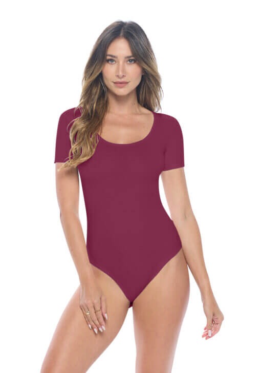WOMEN’S SHORT SLEEVE SCOOP NECK BODY SUIT-BREATHABLE COTTON STRETCH (STYLE# 7184)