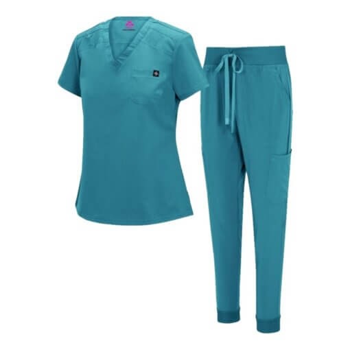 WOMENS COOL STRETCH MODERN TUCK-IN TOP YOGA JOGGER SCRUB SET (STYLE# 4887SET) NOW AVAILABLE IN PETITE
