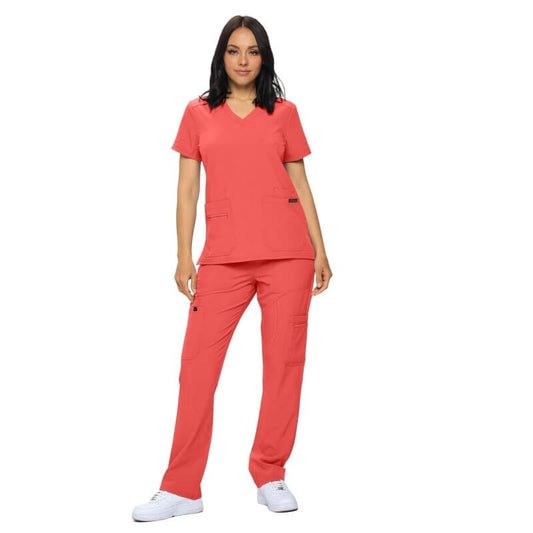 3102 - MONARCH WOMEN’S PREMIUM ESSENTIAL CARGO SCRUB SET - CORAL