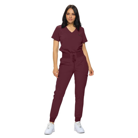 3103 - MONARCH WOMEN’S PREMIUM STRETCH JOGGER SCRUB SET - BURUNDY