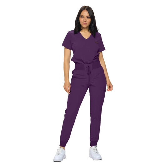 3103 - MONARCH WOMEN’S PREMIUM STRETCH JOGGER SCRUB SET - EGGPLANT