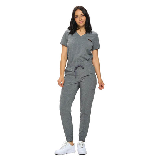 3103 - MONARCH WOMEN’S PREMIUM STRETCH JOGGER SCRUB SET - HEATHER GREY