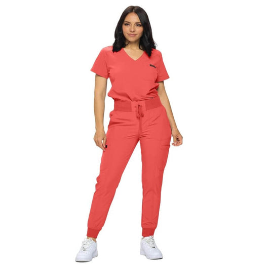 3103 - MONARCH WOMEN’S PREMIUM STRETCH JOGGER SCRUB SET - CORAL