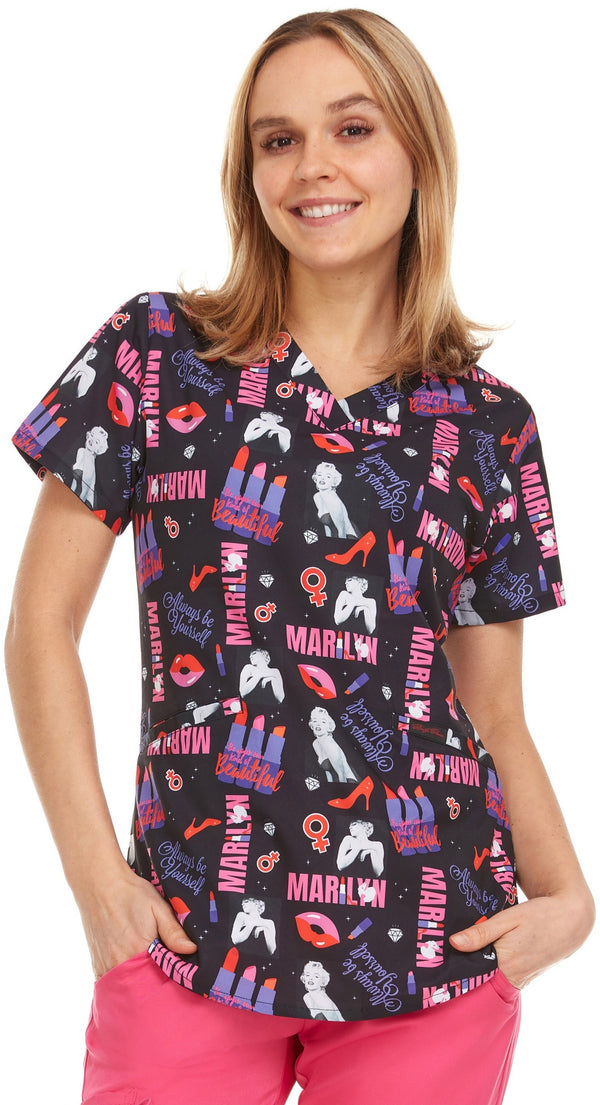 2098-New prints in ! Print V Neck Stretch Scrub Top - kenziesscrubsllc.com