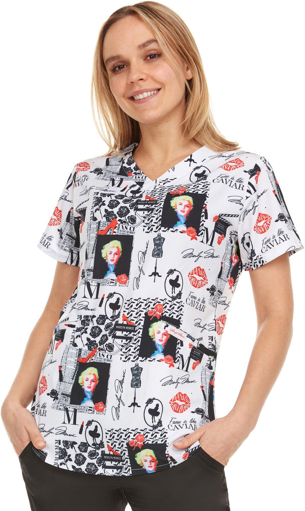 2098-New prints in ! Print V Neck Stretch Scrub Top - kenziesscrubsllc.com