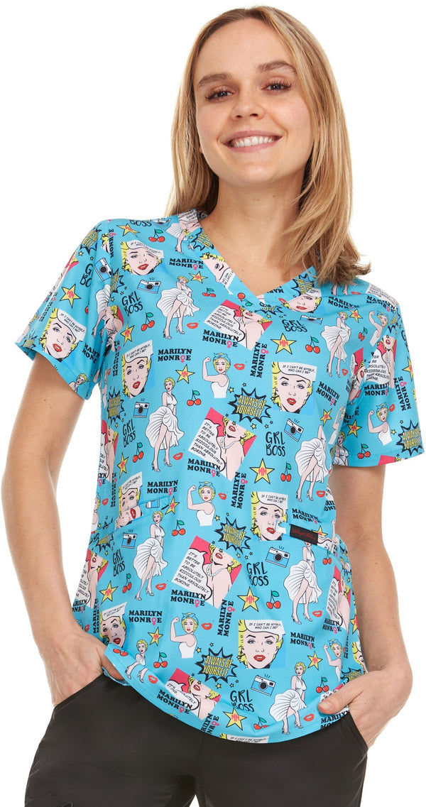 2098-New prints in ! Print V Neck Stretch Scrub Top - kenziesscrubsllc.com