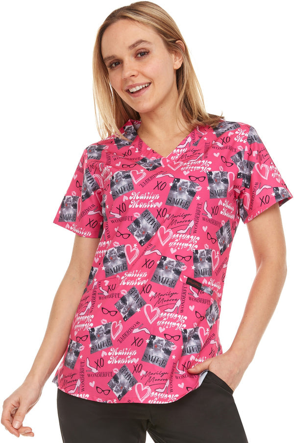 2098-New prints in ! Print V Neck Stretch Scrub Top - kenziesscrubsllc.com