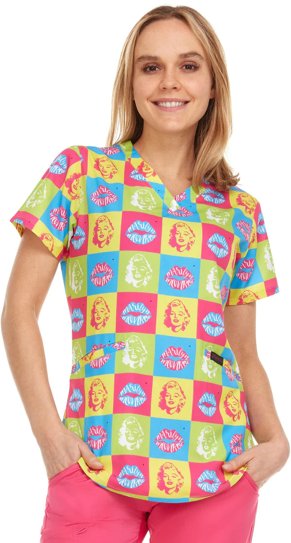 2098-New prints in ! Print V Neck Stretch Scrub Top - kenziesscrubsllc.com