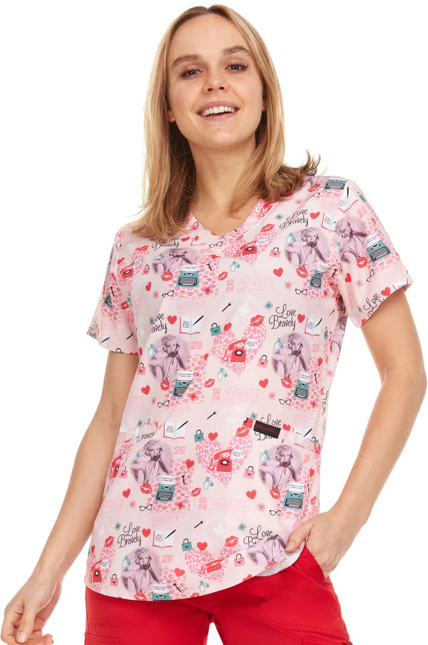 2098-New prints in ! Print V Neck Stretch Scrub Top - kenziesscrubsllc.com