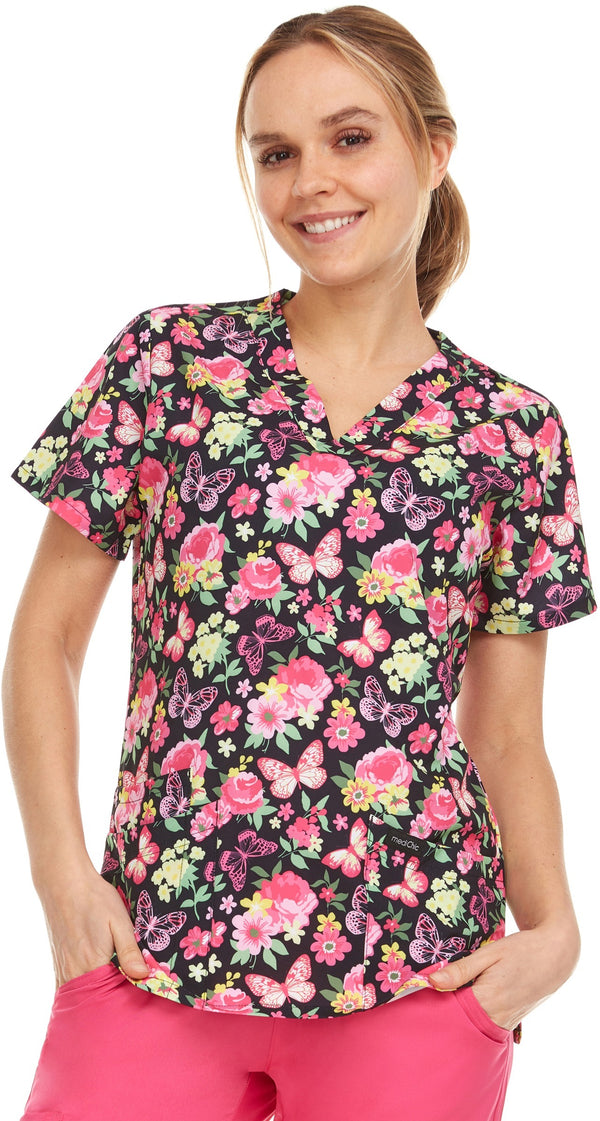 2098-New prints in ! Print V Neck Stretch Scrub Top - kenziesscrubsllc.com