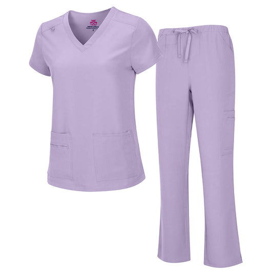 8400 - WOMEN’S COOL STRETCH V-NECK TOP AND CARGO PANT SET - LAVENDAR