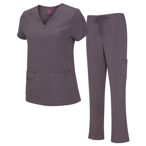 8400 - WOMEN’S COOL STRETCH V-NECK TOP AND CARGO PANT SET - CHARCOAL