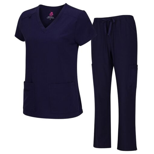 8400 - WOMEN’S COOL STRETCH V-NECK TOP AND CARGO PANT SET - TRUE NAVY BLUE