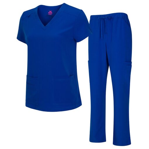 8400 - WOMEN’S COOL STRETCH V-NECK TOP AND CARGO PANT SET - TRUE ROYAL BLUE