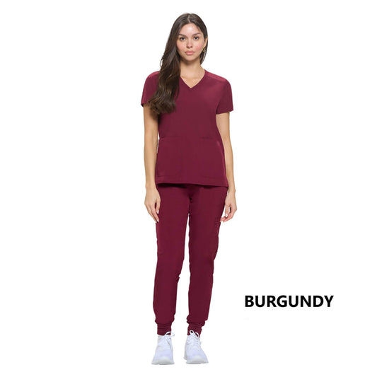 8533 - WOMEN’S ESSENTIAL COOL STRETCH JOGGER SCRUB SET - BURGUNDY