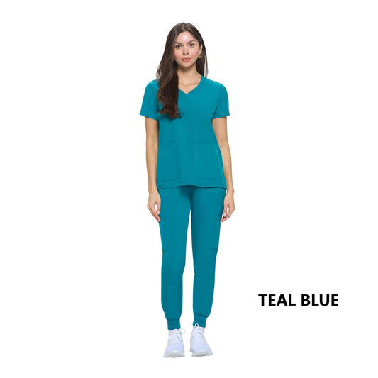 8533 - WOMEN’S ESSENTIAL COOL STRETCH JOGGER SCRUB SET - TEAL BLUE