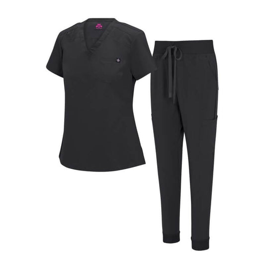 WOMENS COOL STRETCH MODERN TUCK-IN TOP YOGA JOGGER SCRUB SET (STYLE# 4887SET) NOW AVAILABLE IN PETITE